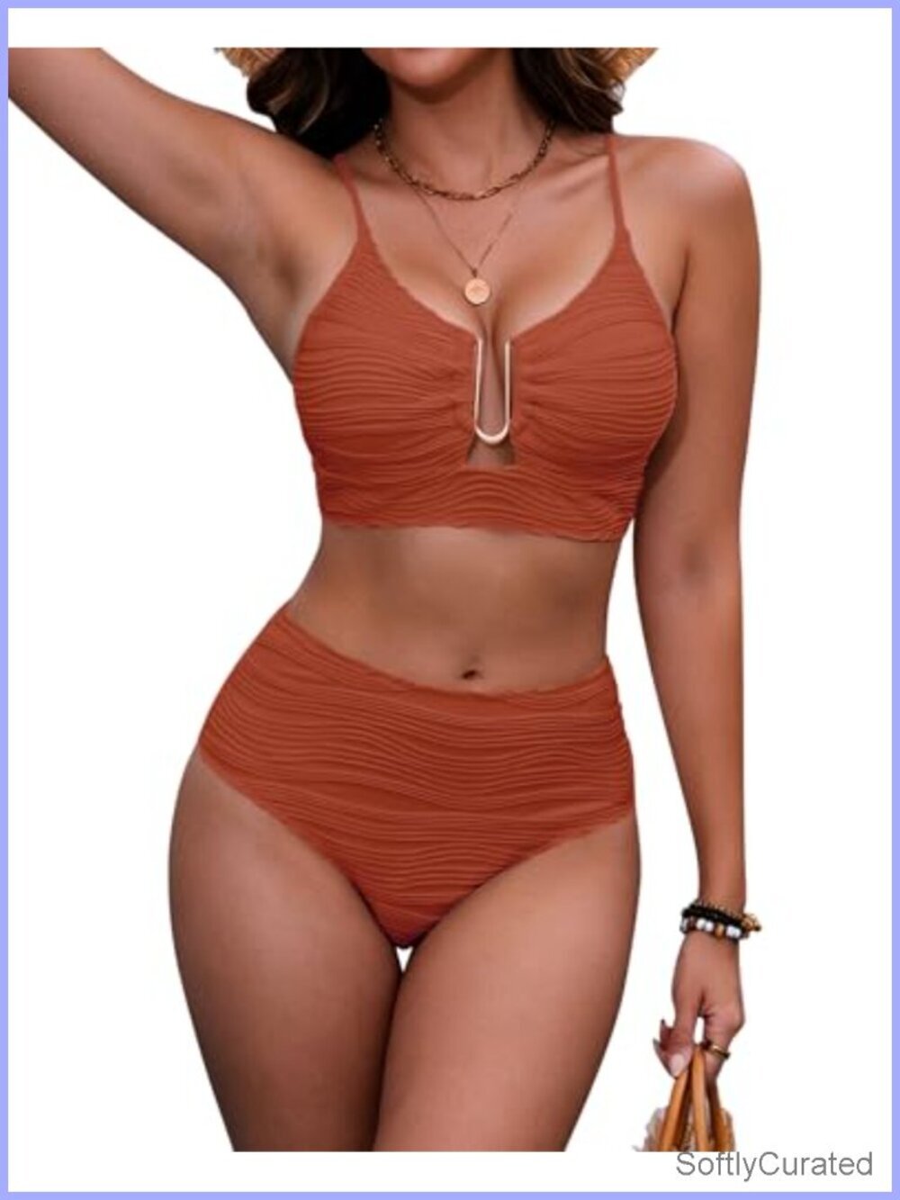 Women's High Waisted Tummy Control Bikini Set U-Wire Cutout Push Up Crisscross